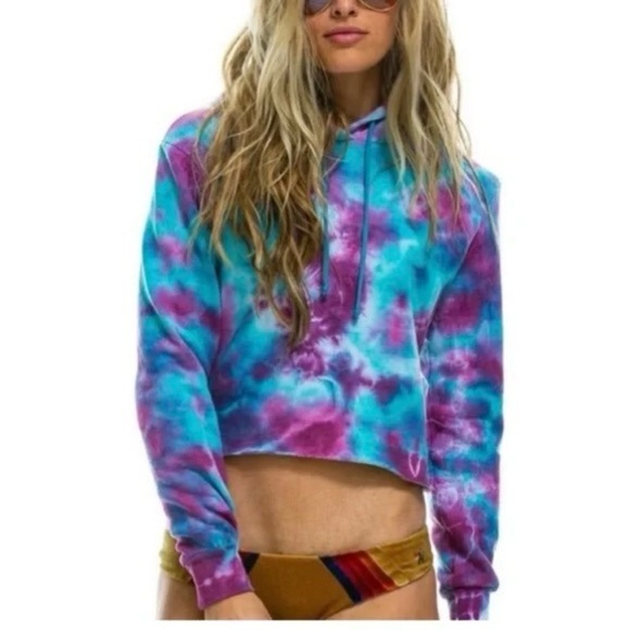 Aviator Nation Tie Dye Cropped Women’s Sweatshirt Hoodie Sz S - Picture 2 of 14